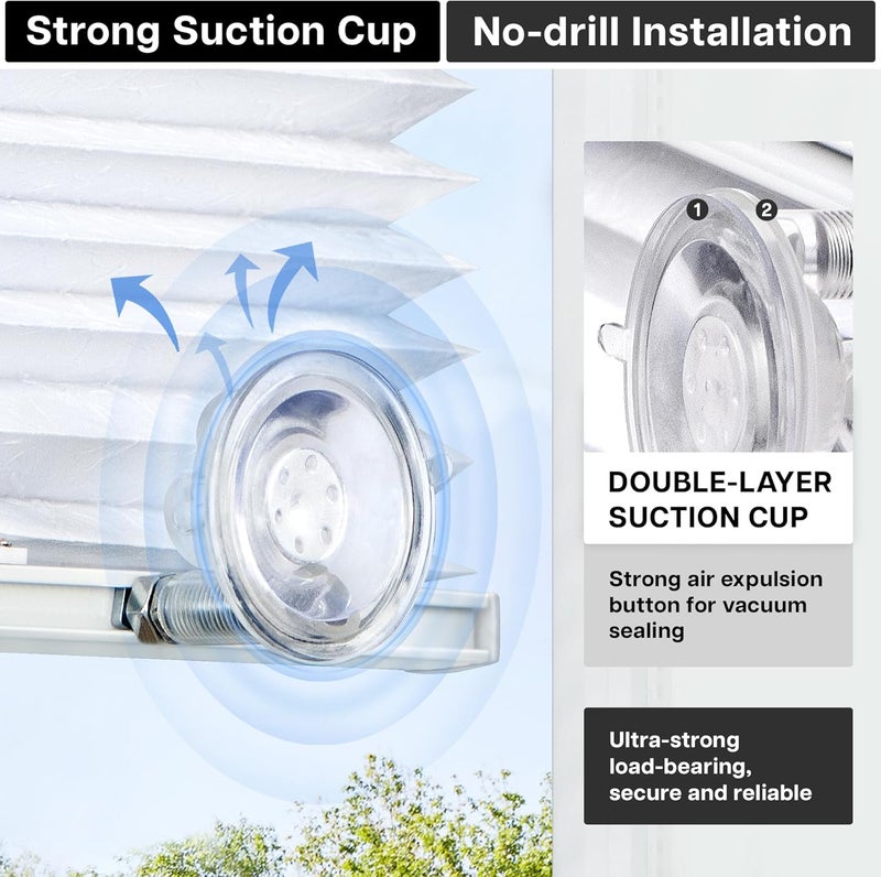 LazBlinds ستائر مطوية بدون حفر مع أكواب شفط، تصفية الضوء، من الأعلى إلى الأسفل، ستائر مطوية للنوافذ زجاج بحجم 24 5/8" عرض × 48" ارتفاع، أبيض - Image 3